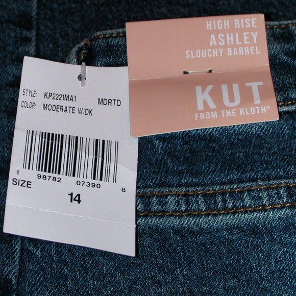 KUT from the Kloth Ashley High Rise Slouchy Barrel Jeans Size 14 Moderate Wash - Picture 7 of 7